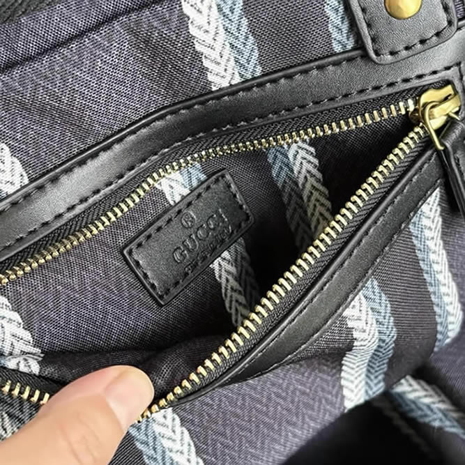 GUCCI グッチ ロゴ ストライプ キャンバス トートバッグ ネイビー GU818771 - 画像 (7)