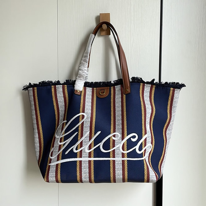GUCCI グッチ ロゴ ストライプ キャンバス トートバッグ マルチカラー GU818771 - 画像 (6)
