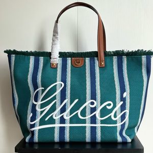 GUCCI グッチ ロゴ ストライプ キャンバス トートバッグ グリーン GU818771