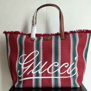 GUCCI グッチ ロゴ ストライプ キャンバス トートバッグ レッド GU818771