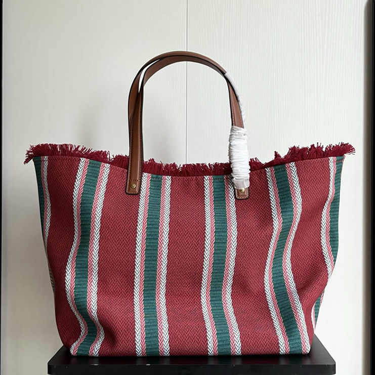 GUCCI グッチ ロゴ ストライプ キャンバス トートバッグ レッド GU818771 - 画像 (3)