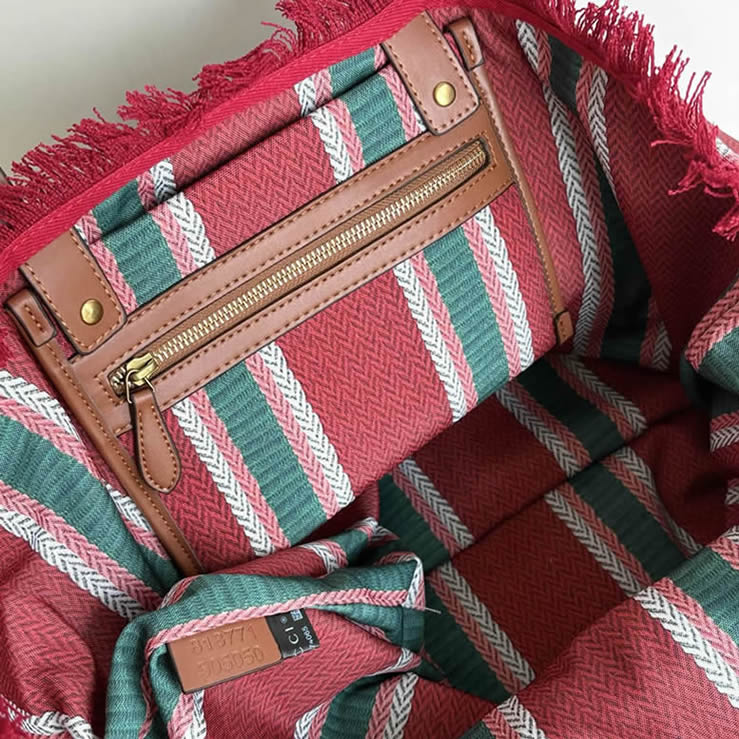 GUCCI グッチ ロゴ ストライプ キャンバス トートバッグ レッド GU818771 - 画像 (6)