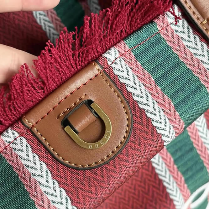 GUCCI グッチ ロゴ ストライプ キャンバス トートバッグ レッド GU818771 - 画像 (8)