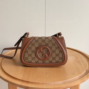 GUCCI ブロンディ スモール ショルダーバッグ GGキャンバス ブラウン レザー GU815700