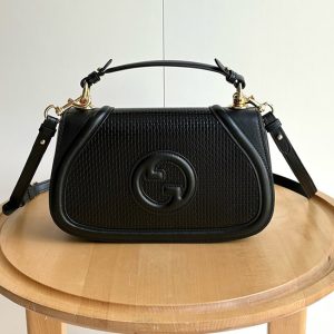 GUCCI ブロンディ スモール トップハンドルバッグ 編み込みレザー ブラック GU815714