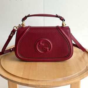 GUCCI ブロンディ スモール トップハンドルバッグ 編み込みレザー ボルドー GU815714