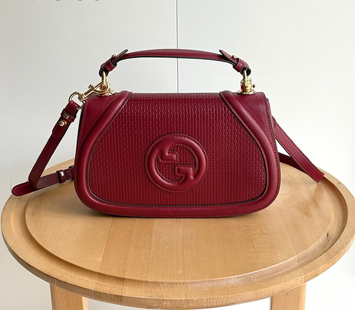 GUCCI ブロンディ スモール トップハンドルバッグ 編み込みレザー ボルドー GU815714