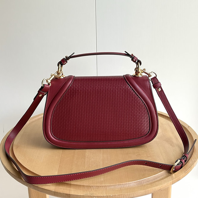 GUCCI ブロンディ スモール トップハンドルバッグ 編み込みレザー ボルドー GU815714 - 画像 (3)