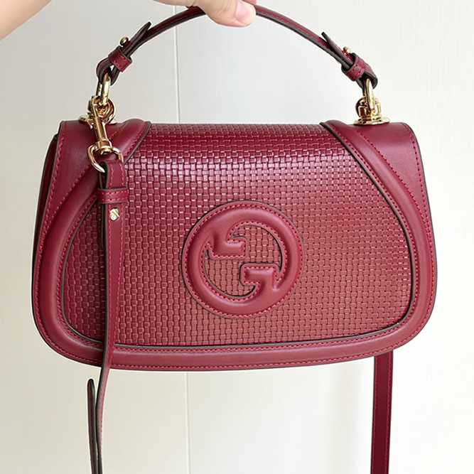 GUCCI ブロンディ スモール トップハンドルバッグ 編み込みレザー ボルドー GU815714 - 画像 (8)