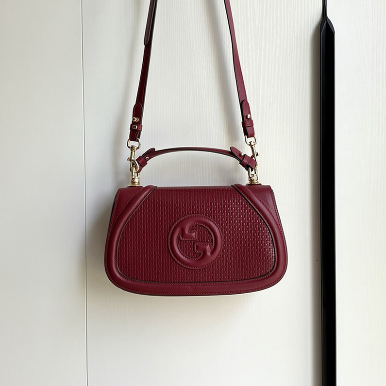 GUCCI ブロンディ スモール トップハンドルバッグ 編み込みレザー ボルドー GU815714 - 画像 (9)