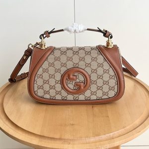 GUCCI ブロンディ スモール トップハンドルバッグ GGキャンバス ブラウン レザー GU815714