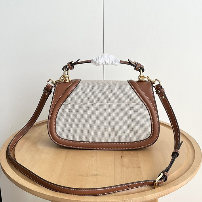 GUCCI ブロンディ スモール トップハンドルバッグ リネン キャンバス ブラウン レザー GU815714 - 画像 (4)