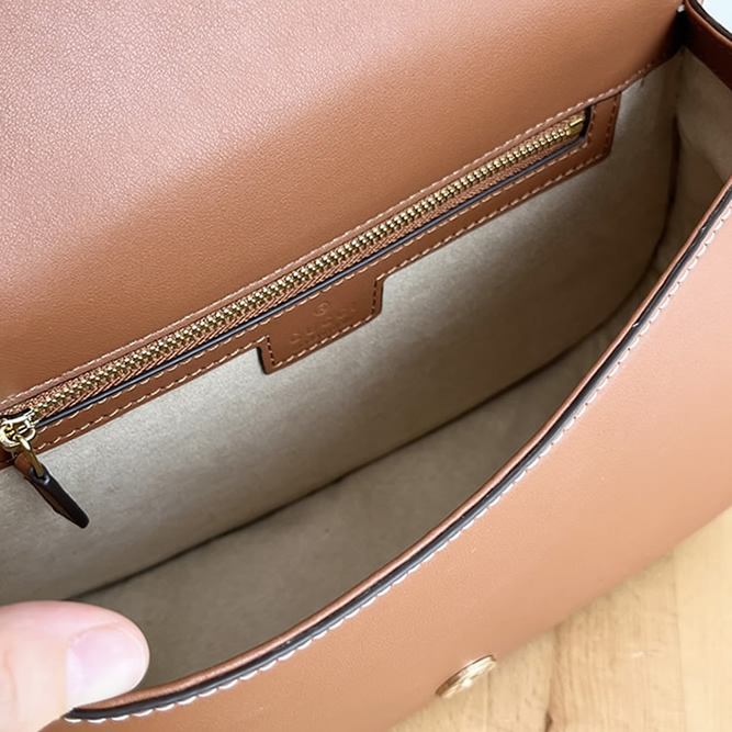 GUCCI ブロンディ スモール トップハンドルバッグ リネン キャンバス ブラウン レザー GU815714 - 画像 (8)
