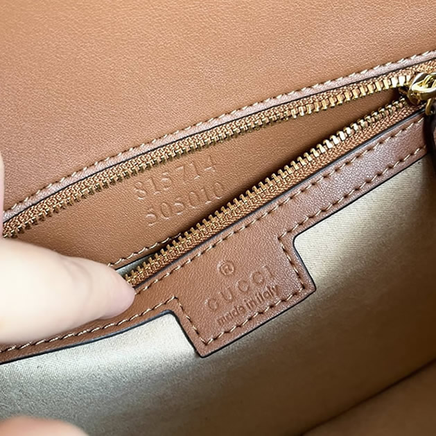 GUCCI ブロンディ スモール トップハンドルバッグ リネン キャンバス ブラウン レザー GU815714 - 画像 (9)