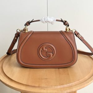 GUCCI ブロンディ スモール トップハンドルバッグ ブラウン レザー GU815714