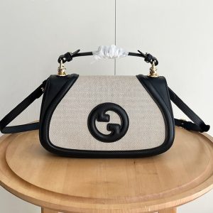 GUCCI ブロンディ スモール トップハンドルバッグ リネン キャンバス ブラック レザー GU815714