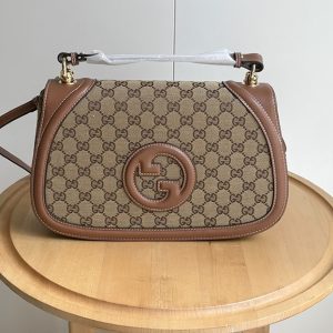 GUCCI ブロンディ スモール トップハンドルバッグ GGキャンバス ブラウン レザー GU815716