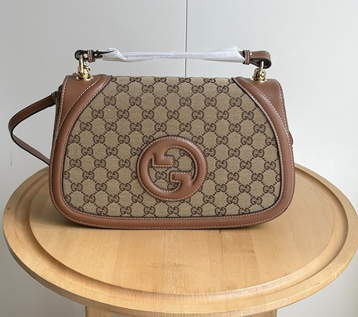 GUCCI ブロンディ スモール トップハンドルバッグ GGキャンバス ブラウン レザー GU815716