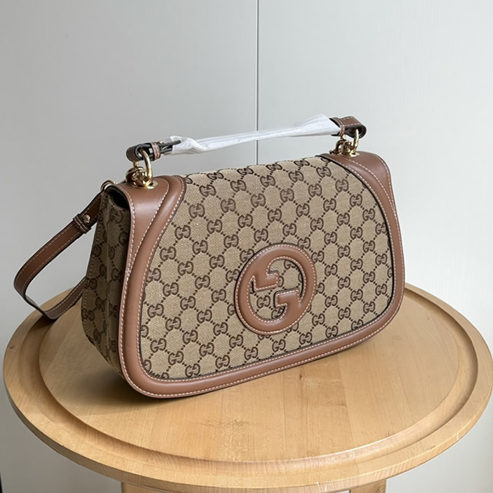 GUCCI ブロンディ スモール トップハンドルバッグ GGキャンバス ブラウン レザー GU815716 - 画像 (2)