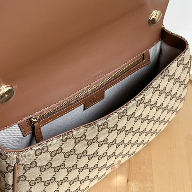 GUCCI ブロンディ スモール トップハンドルバッグ GGキャンバス ブラウン レザー GU815716 - 画像 (7)