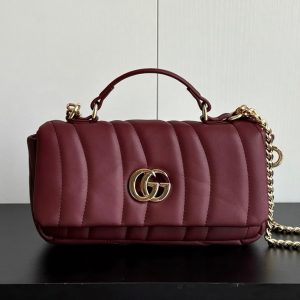 GUCCI GGマーモント ミニ トップハンドルバッグ キルティングレザー ボルドー GU806017