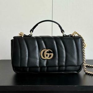 GUCCI GGマーモント ミニ トップハンドルバッグ キルティングレザー ブラック GU806017