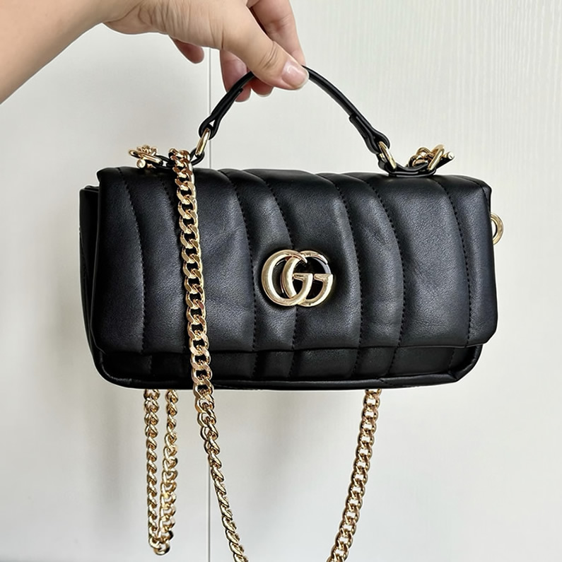 GUCCI GGマーモント ミニ トップハンドルバッグ キルティングレザー ブラック GU806017 - 画像 (8)