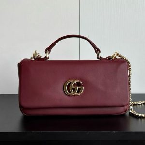 GUCCI GGマーモント ミニ トップハンドルバッグ レザー ボルドー GU806017