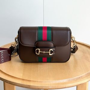 GUCCI ホースビット 1955 スモール ショルダーバッグ ダークブラウン レザー ウェブストライプ GU866762