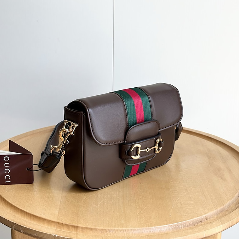 GUCCI ホースビット 1955 スモール ショルダーバッグ ダークブラウン レザー ウェブストライプ GU866762 - 画像 (2)