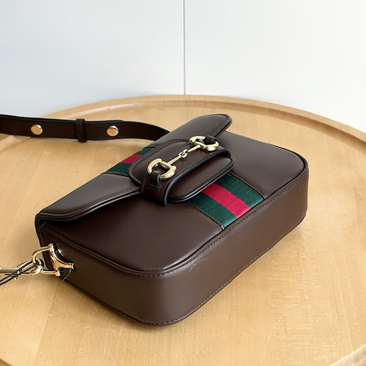 GUCCI ホースビット 1955 スモール ショルダーバッグ ダークブラウン レザー ウェブストライプ GU866762 - 画像 (5)