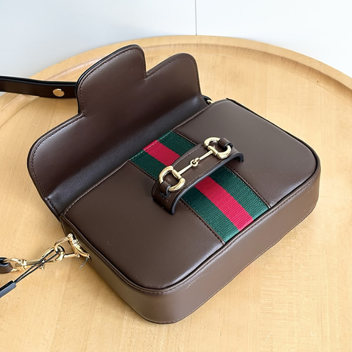 GUCCI ホースビット 1955 スモール ショルダーバッグ ダークブラウン レザー ウェブストライプ GU866762 - 画像 (6)