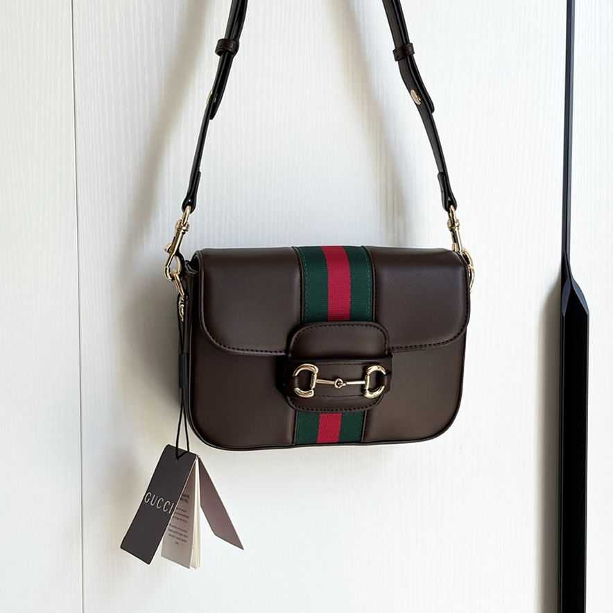 GUCCI ホースビット 1955 スモール ショルダーバッグ ダークブラウン レザー ウェブストライプ GU866762 - 画像 (8)