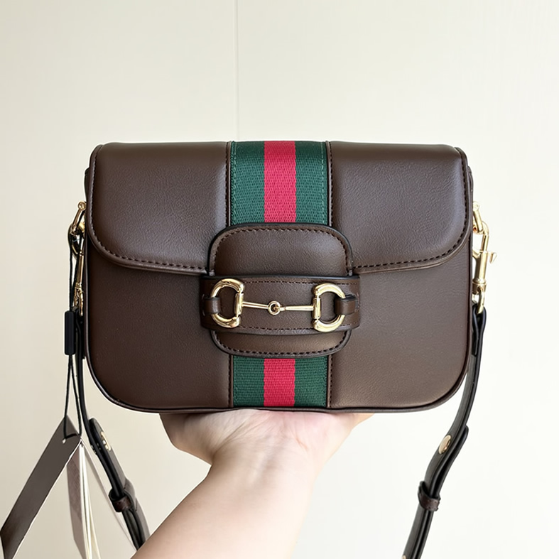 GUCCI ホースビット 1955 スモール ショルダーバッグ ダークブラウン レザー ウェブストライプ GU866762 - 画像 (9)