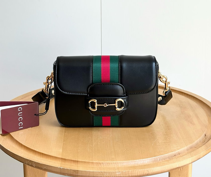 GUCCI ホースビット 1955 スモール ショルダーバッグ ブラック レザー ウェブストライプ GU866762