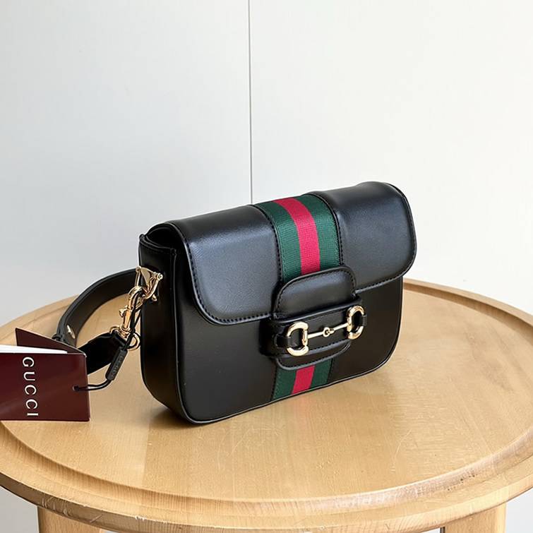 GUCCI ホースビット 1955 スモール ショルダーバッグ ブラック レザー ウェブストライプ GU866762 - 画像 (2)