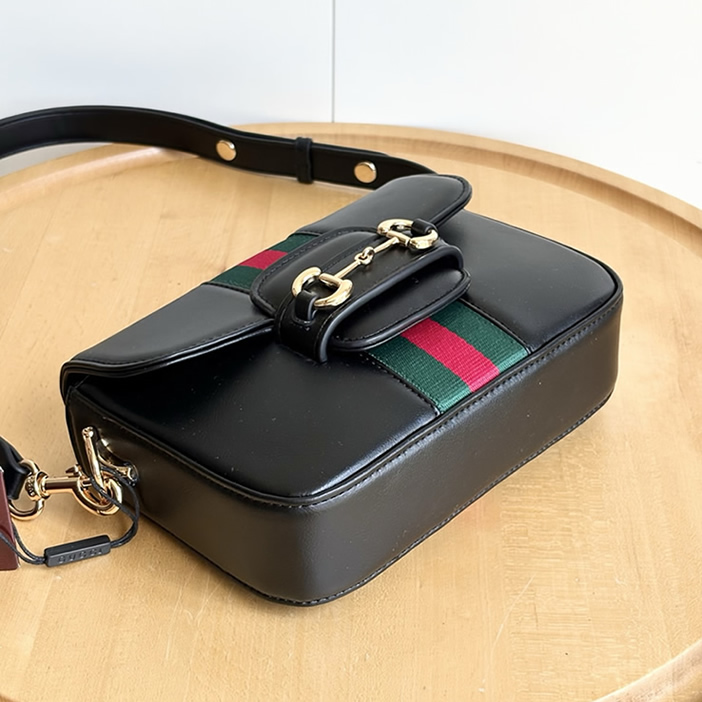 GUCCI ホースビット 1955 スモール ショルダーバッグ ブラック レザー ウェブストライプ GU866762 - 画像 (4)