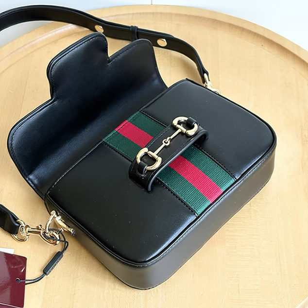 GUCCI ホースビット 1955 スモール ショルダーバッグ ブラック レザー ウェブストライプ GU866762 - 画像 (5)