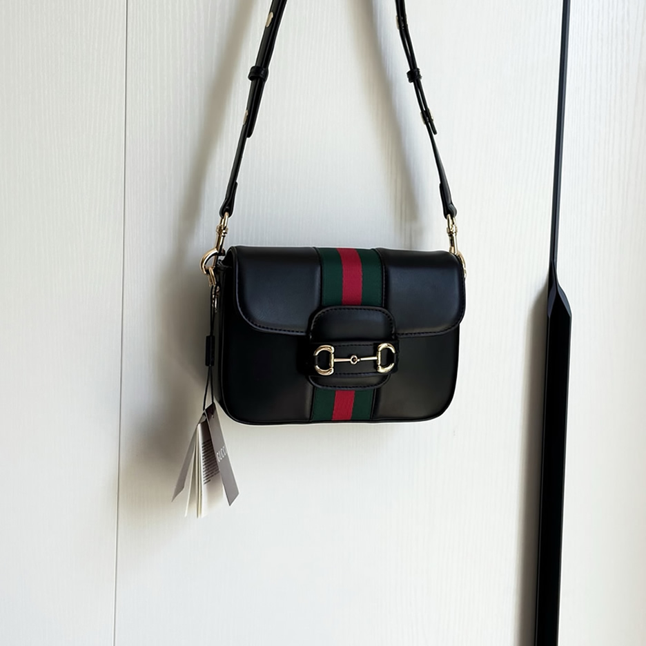 GUCCI ホースビット 1955 スモール ショルダーバッグ ブラック レザー ウェブストライプ GU866762 - 画像 (7)