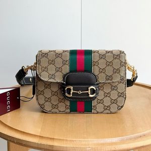 GUCCI ホースビット 1955 スモール ショルダーバッグ GGキャンバス ブラック レザー ウェブストライプ GU866762