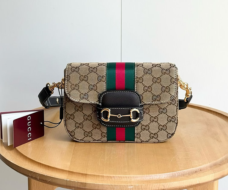 GUCCI ホースビット 1955 スモール ショルダーバッグ GGキャンバス ブラック レザー ウェブストライプ GU866762