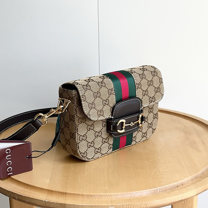 GUCCI ホースビット 1955 スモール ショルダーバッグ GGキャンバス ブラック レザー ウェブストライプ GU866762 - 画像 (2)