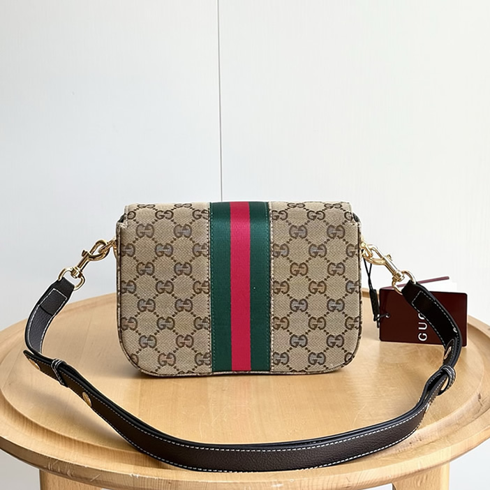 GUCCI ホースビット 1955 スモール ショルダーバッグ GGキャンバス ブラック レザー ウェブストライプ GU866762 - 画像 (4)