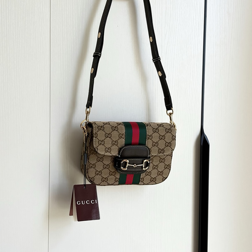 GUCCI ホースビット 1955 スモール ショルダーバッグ GGキャンバス ブラック レザー ウェブストライプ GU866762 - 画像 (6)