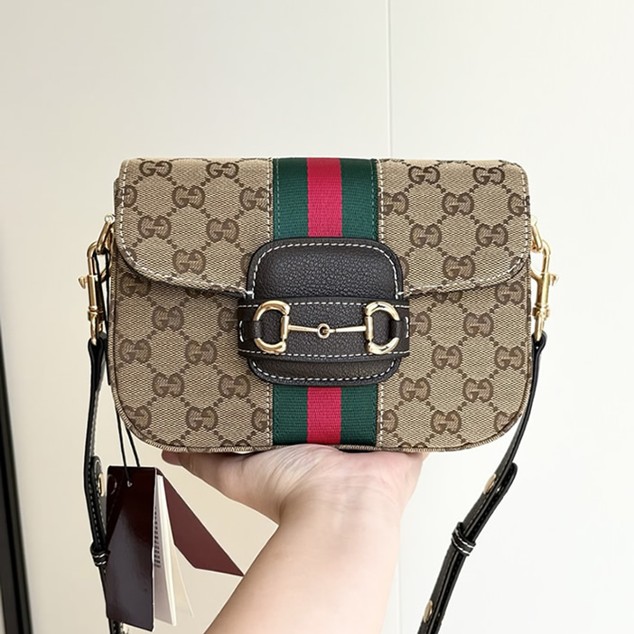 GUCCI ホースビット 1955 スモール ショルダーバッグ GGキャンバス ブラック レザー ウェブストライプ GU866762 - 画像 (7)