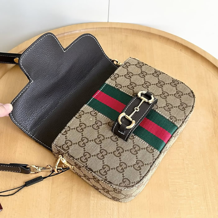 GUCCI ホースビット 1955 スモール ショルダーバッグ GGキャンバス ブラック レザー ウェブストライプ GU866762 - 画像 (8)