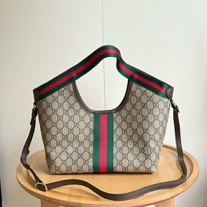 GUCCI オフィディア ミディアム トートバッグ GGスプリーム ブラウン レザー ウェブストライプ GU860845 - 画像 (3)