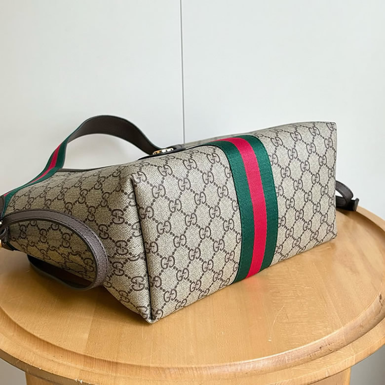 GUCCI オフィディア ミディアム トートバッグ GGスプリーム ブラウン レザー ウェブストライプ GU860845 - 画像 (4)