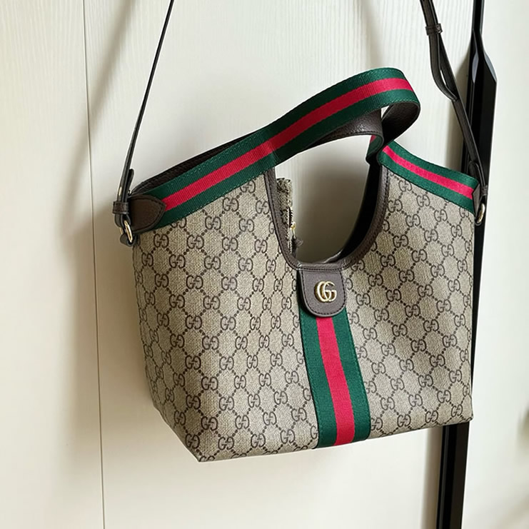GUCCI オフィディア ミディアム トートバッグ GGスプリーム ブラウン レザー ウェブストライプ GU860845 - 画像 (8)