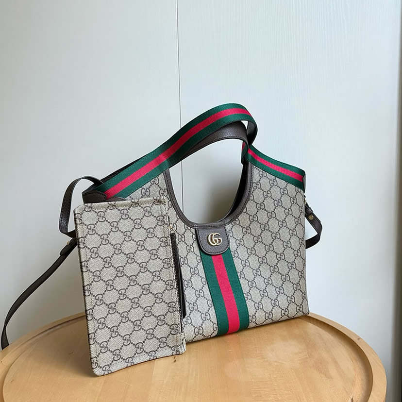 GUCCI オフィディア ミディアム トートバッグ GGスプリーム ブラウン レザー ウェブストライプ GU860845 - 画像 (9)